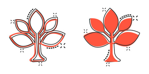 Leaf icon in comic style. Plant cartoon vector illustration on white isolated background. Flower splash effect sign business concept.