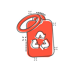 Price tag icon in comic style. Bio recycle cartoon vector illustration on white isolated background. Ecology splash effect sign business concept.