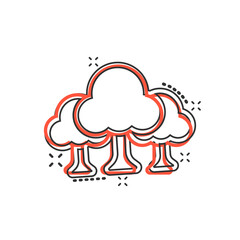 Tree icon in comic style. Forest cartoon vector illustration on white isolated background. Plant splash effect sign business concept.