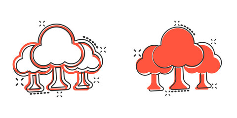 Tree icon in comic style. Forest cartoon vector illustration on white isolated background. Plant splash effect sign business concept.