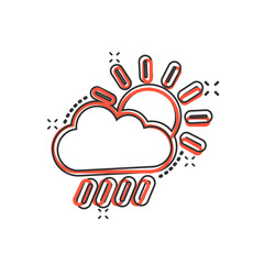 Weather icon in comic style. Sun, cloud and rain cartoon vector illustration on white isolated background. Meteorology splash effect sign business concept.