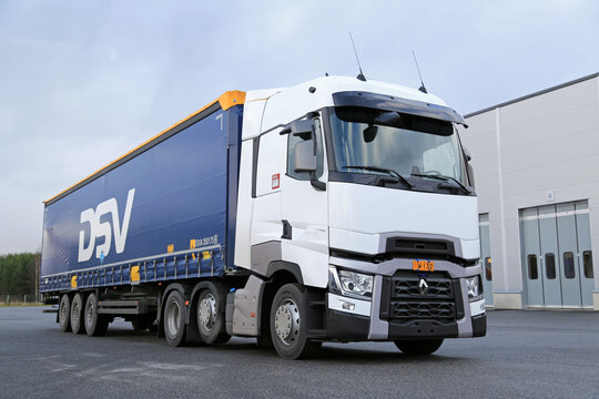 White Renault Trucks T Semi Trailer on Asphalt Yard