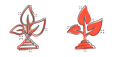 Leaf icon in comic style. Plant cartoon vector illustration on white isolated background. Flower splash effect sign business concept.