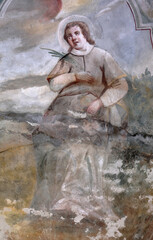 Fototapeta na wymiar Saint John of Nepomuk, fresco in the Church of All Saints in Sesvete, Croatia