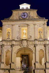 Lecce, Apulia, Italy: historic buildings in the cathedral square by night