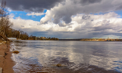 The confluence of river Izhora into river Neva.