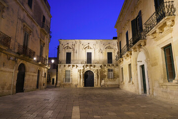 Fototapeta na wymiar Lecce, Apulia, Italy: historic buildings at evening
