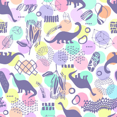 Seamless pattern with cartoon dinosaurs. For cards, party, banners, and children room decoration. - 489204333