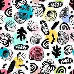 Seamless pattern with seashells. Vector background. - 489204342