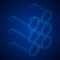 Nerd Round Retro Glasses. Wireframe low poly mesh vector illustration.
