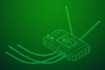 Modem Router with the antenna high speed wireless wifi internet. Wireframe low poly mesh vector illustration.