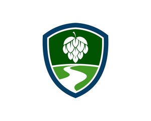 Shield with brewery beer and road inside