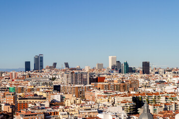 Skyline, panoramica, panoramic, paisaje, landscape, vista o view de la ciudad de Madrid, comunidad...