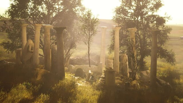 ancient roman ruins with broken statues