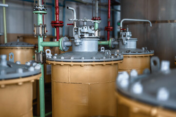 Sand and coal filtration columns at alcohol production plant