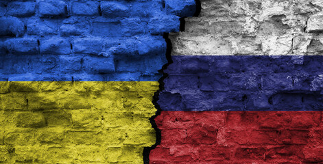stosunki dyplomatyczne między Ukrainą a Rosją. Flaga obu krajów.