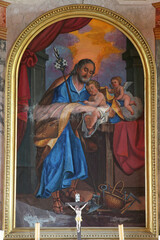 St. Joseph holds the child Jesus, altar of St. Joseph in the Church of Our Lady of Dol in Dol, Croatia