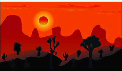 Fototapeta premium hot desert landscape with cacti and mountains 