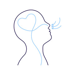 Breathing exercise, deep breath through nose for benefit and good work brain. Healthy yoga and relaxation. Vector outline illustration - obrazy, fototapety, plakaty