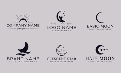 Set of simple moon line icons. Logo for dream, natural moon, mubarak, eid, childhood, moonlight, beach moon. Perfect for web apps and mobile.