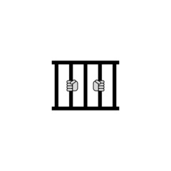 Jail bars icon. Prisoner hands holding prison bars. Isolated vector illustration on white background.