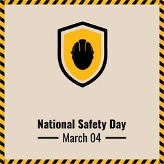 Safety Helmet and Shield Silhouette, National Safety Day design concept, suitable for social media post templates, posters, greeting cards, banners, backgrounds, brochures. Vector Illustration