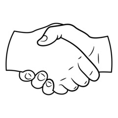 Handshake logo icon in line art style. Blank uncolored outline of hands isolated on white background. Business agreements, relationship or political success. Greeting and congratulation gesture.