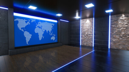 News Studio, Backdrop For TV Shows .TV On Wall.3D Virtual News Studio Background, 3d illustration
