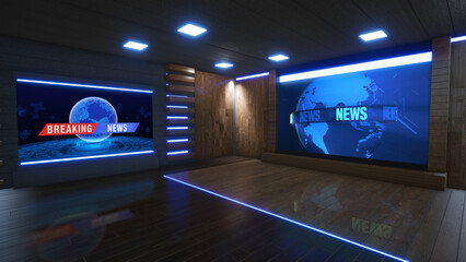 News Studio, Backdrop For TV Shows .TV On Wall.3D Virtual News Studio Background, 3d illustration