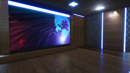 News Studio, Backdrop For TV Shows .TV On Wall.3D Virtual News Studio Background, 3d illustration