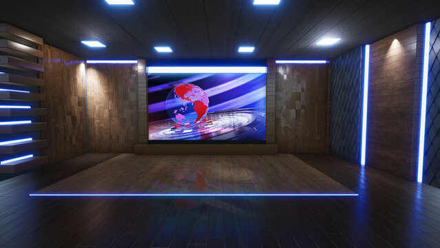 News Studio, Backdrop For TV Shows .TV On Wall.3D Virtual News Studio Background, 3d illustration