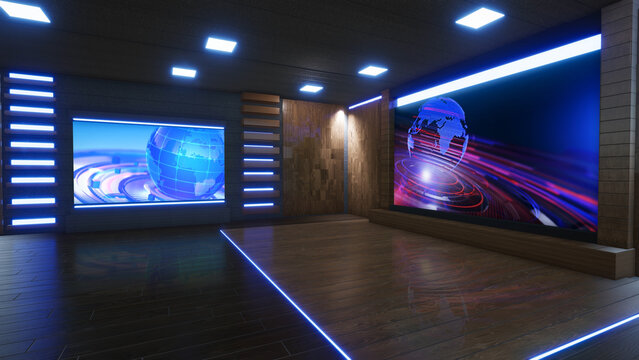 News Studio, Backdrop For TV Shows .TV On Wall.3D Virtual News Studio Background, 3d illustration