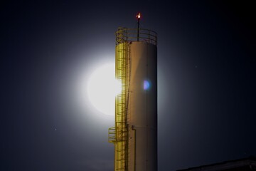 oil refinery at night