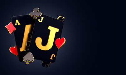 casino cards poker balckjack baccarat and chips gold  3d render 3d rendering illustration 