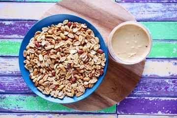 top view of peanut butter in a container ,