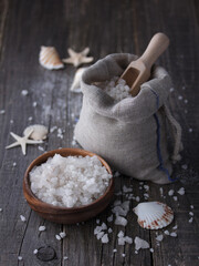 Sea salt crystals with seashells