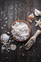 Sea salt crystals with seashells
