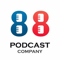 Number 8 with podcast logo template illustration