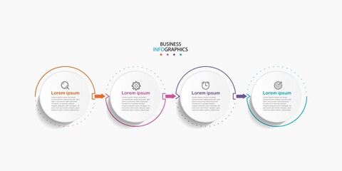 Business infographics modern process. Timeline design label with circle thin line concept and 4 options, steps. Eps10 vector template.
