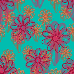 Fototapeta na wymiar Brush Graffiti Style Liquid Hand Drawn Florals Seamless Pattern Line Leaves Elegant Chic Design Trendy Look Spring Summer Season
