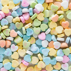 Fototapeta na wymiar Top down view of a pile of Valentine's Day candies.
