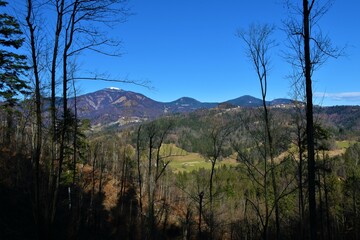 Landscape of pre-alpine Slovenia with mountain Blegos