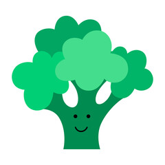Cute, funny cartoon broccoli character.