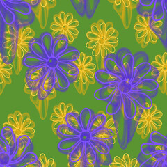 Brush Graffiti Style Liquid Hand Drawn Florals Seamless Pattern Line Leaves Elegant Chic Design Trendy Look Spring Summer Season