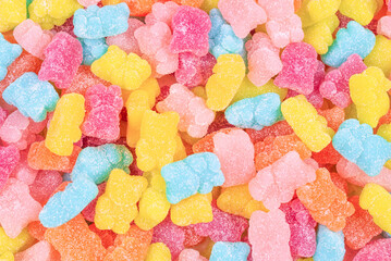 Jelly sweats bears background. Top view.