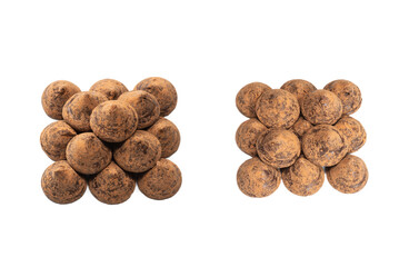 Chocolate truffles isolated on a white background.