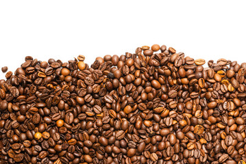 Coffee beans on a white background. Top view.