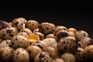 Group of quail eggs as a background. Raw eggs.