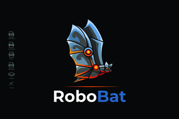 Modern Mecha Robotic Bat Logo Design Template