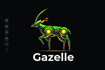 Modern Mecha Robotic Gazelle Logo Design Template